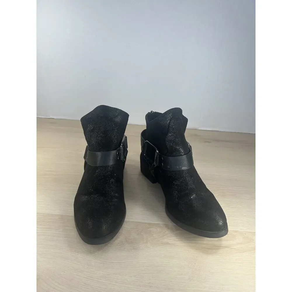 Not Rated Western Harness Women Ankle Boots Size 7 Black‎ Low Heel Cowboy Boho